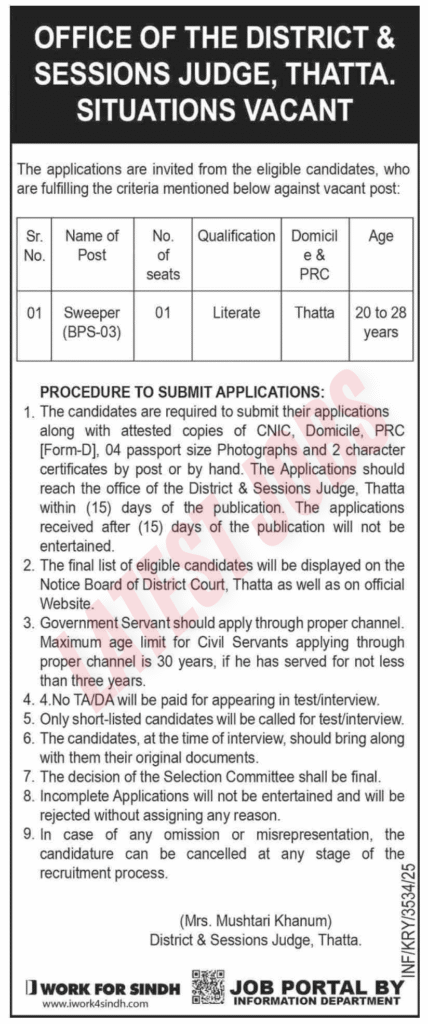 District and Session Judge Thatta Jobs 2025