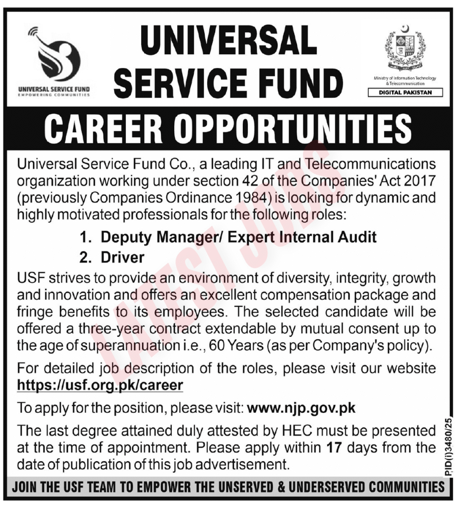 Universal Service Fund USF Islamabad Jobs 2025