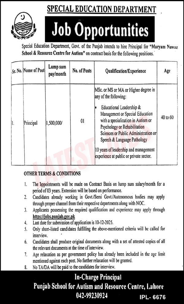 Special Education Department Punjab Jobs