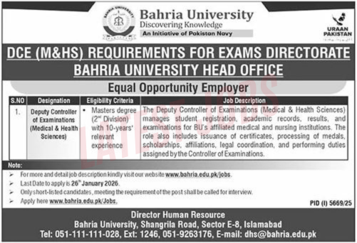 Bahria University Jobs 2026