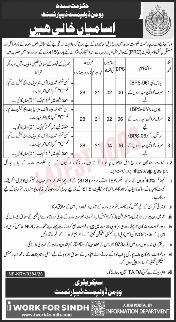 Women Development Department Jobs 2026