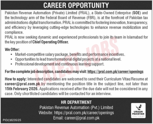 Pakistan Revenue Automation Job 2026