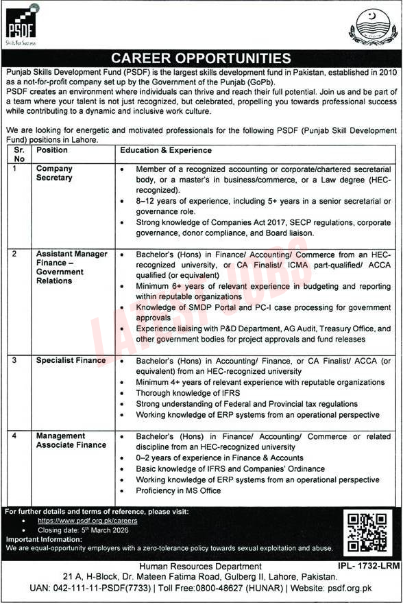  PSDF Lahore Jobs 2026 