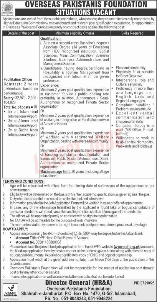 OPF Islamabad Jobs 2026