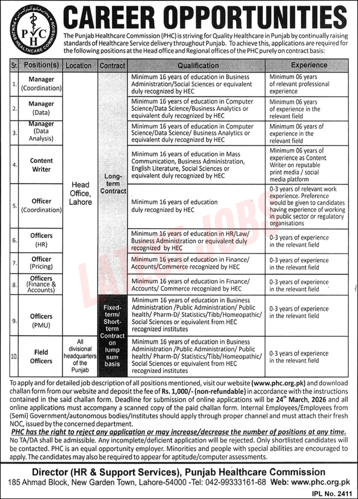 PHC Lahore Jobs 2026