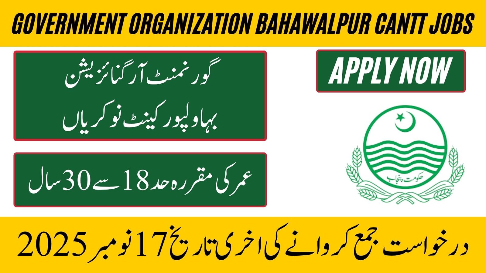 Government Organization Bahawalpur Cantt Jobs