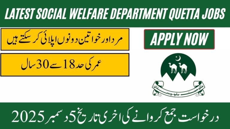 Social Welfare Department Quetta Jobs 2025