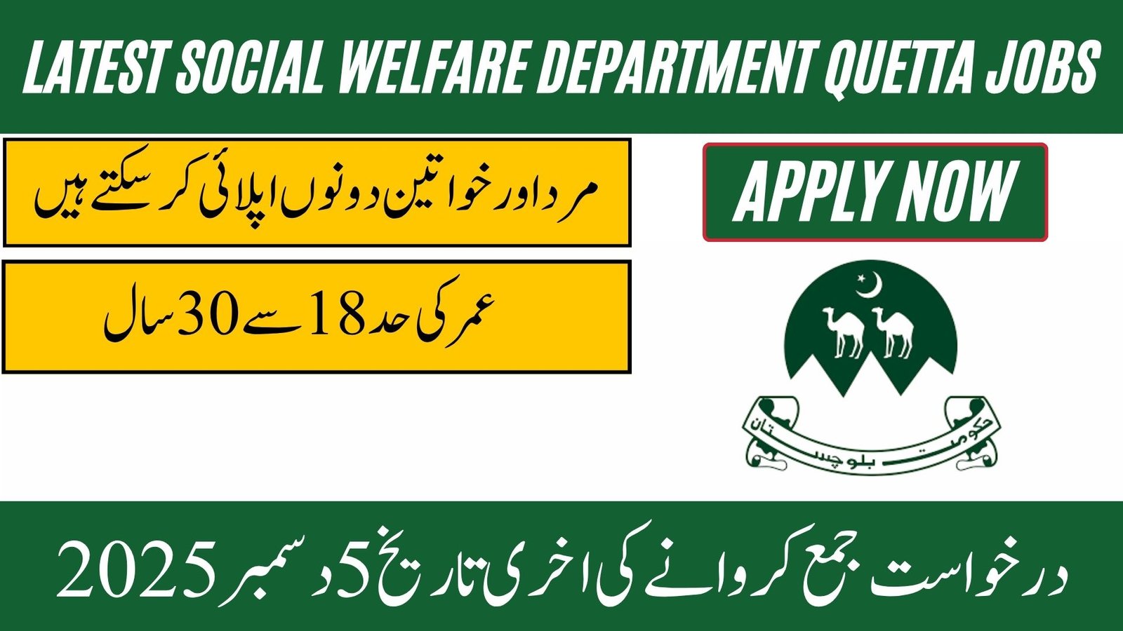 Social Welfare Department Quetta Jobs 2025